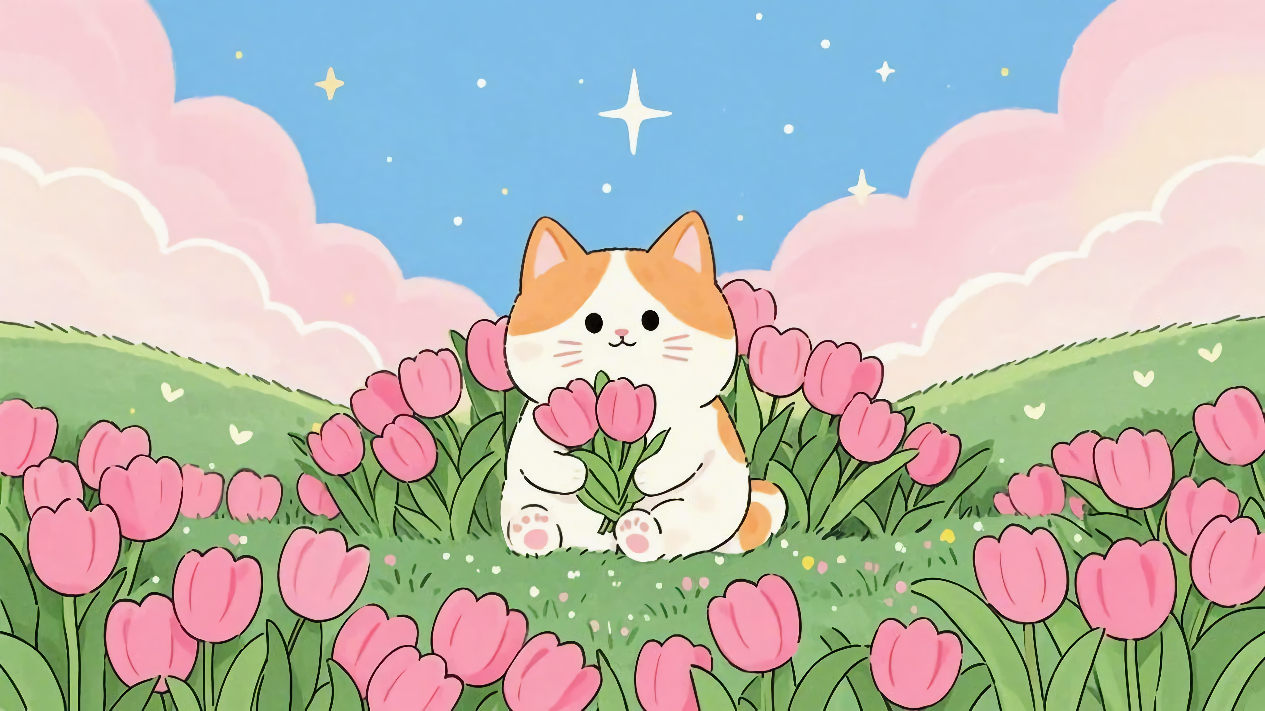 可爱的郁金香猫咪