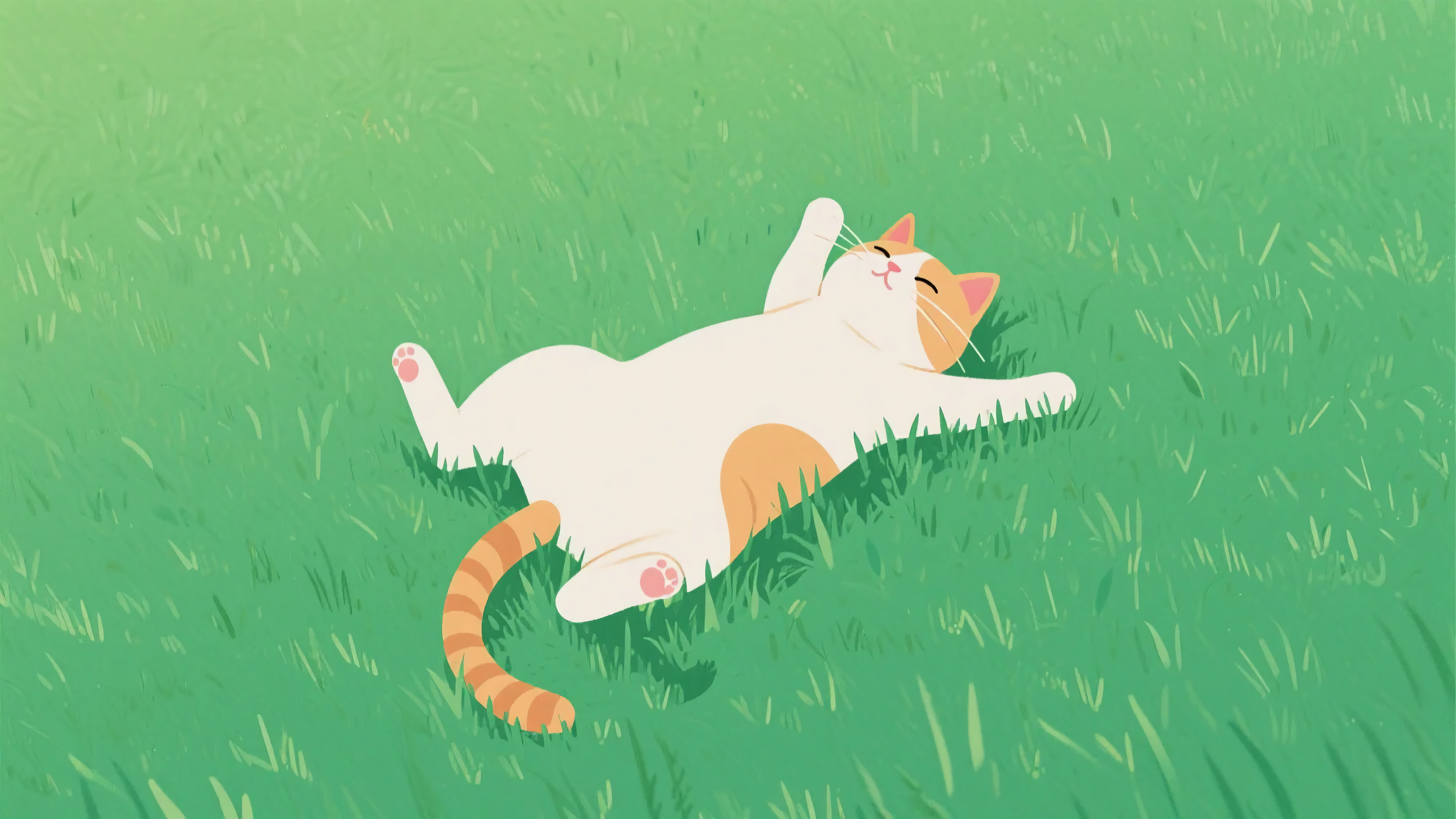 可爱猫咪躺在草地上