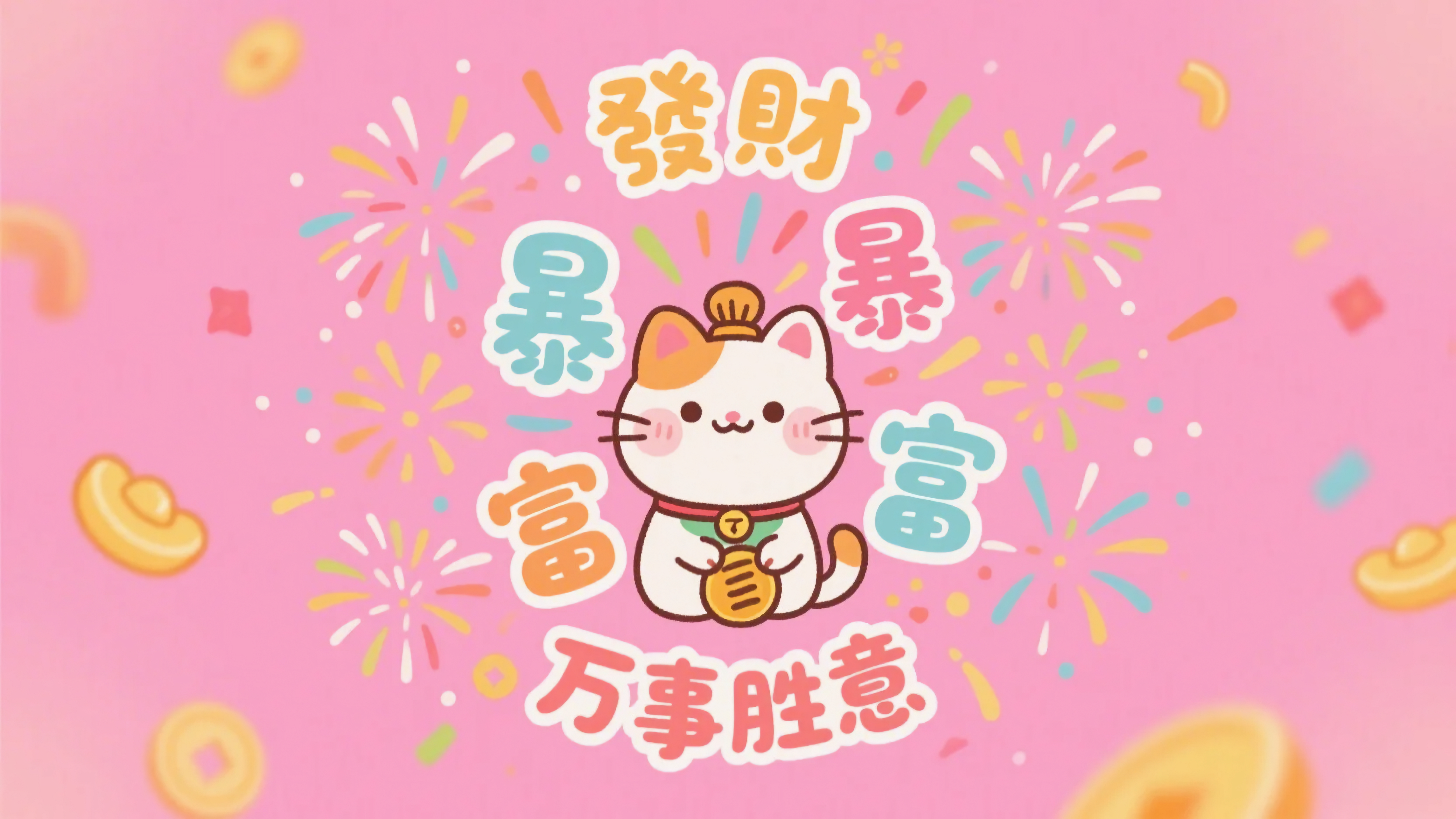 可爱猫咪发财暴富万事胜意