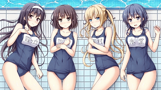 泳池中的黑发少女/anime-anime-girls-black-hair-swimming-pool-blushing-Saenai-Heroine-no-Sodatekata