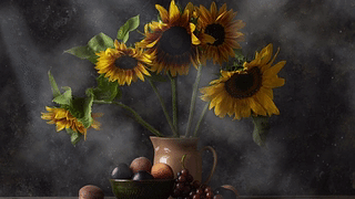 [巴洛克静物] 向日葵与异域果/baroque style with sunflowers fruits assortment