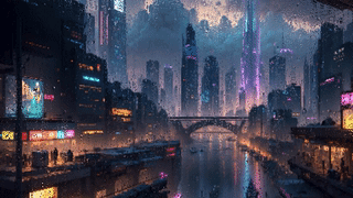 赛博朋克城市夜晚雨滴屏
