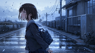Kato Megumi 在雨中。