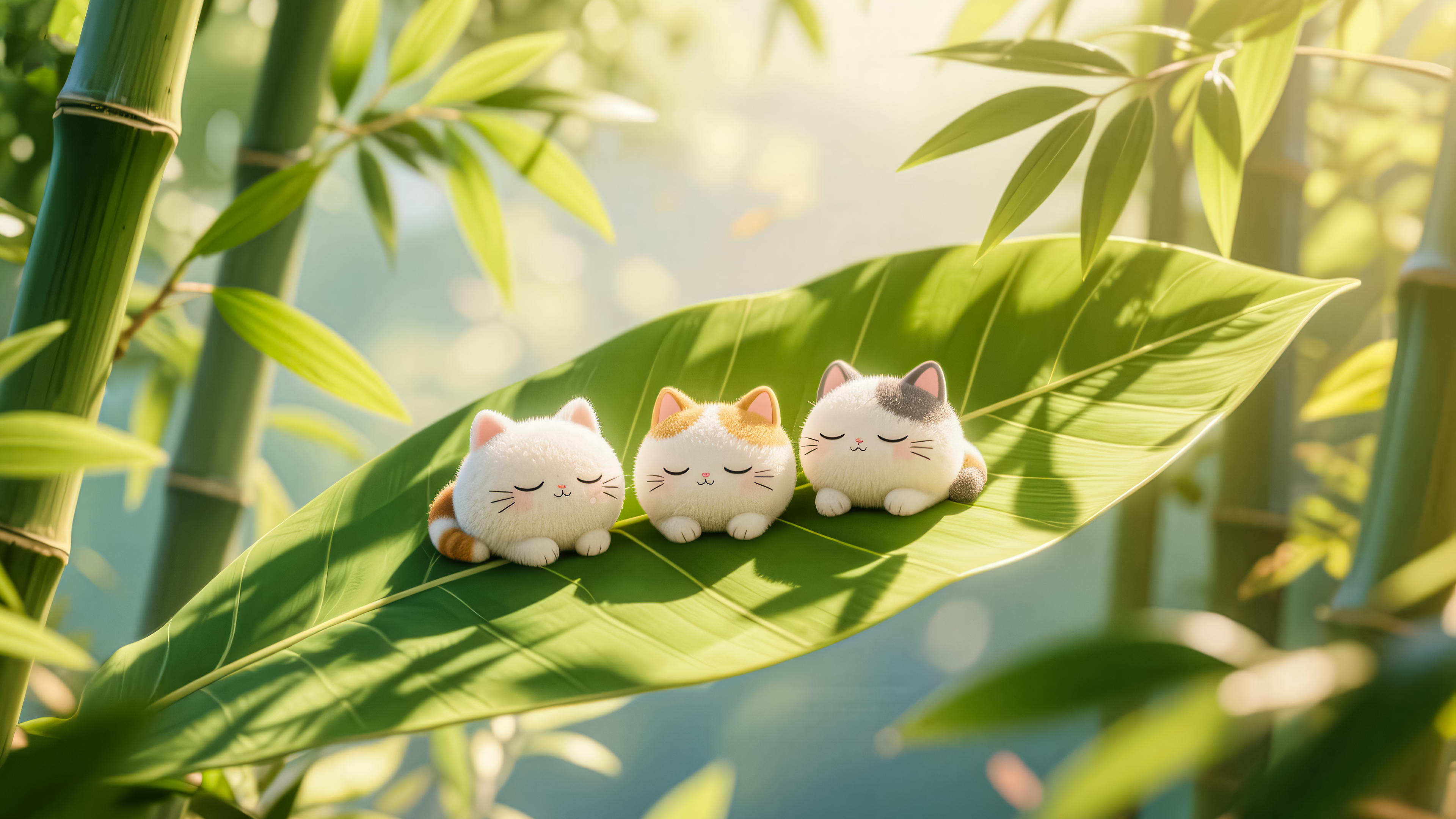 竹影下的三喵小憩