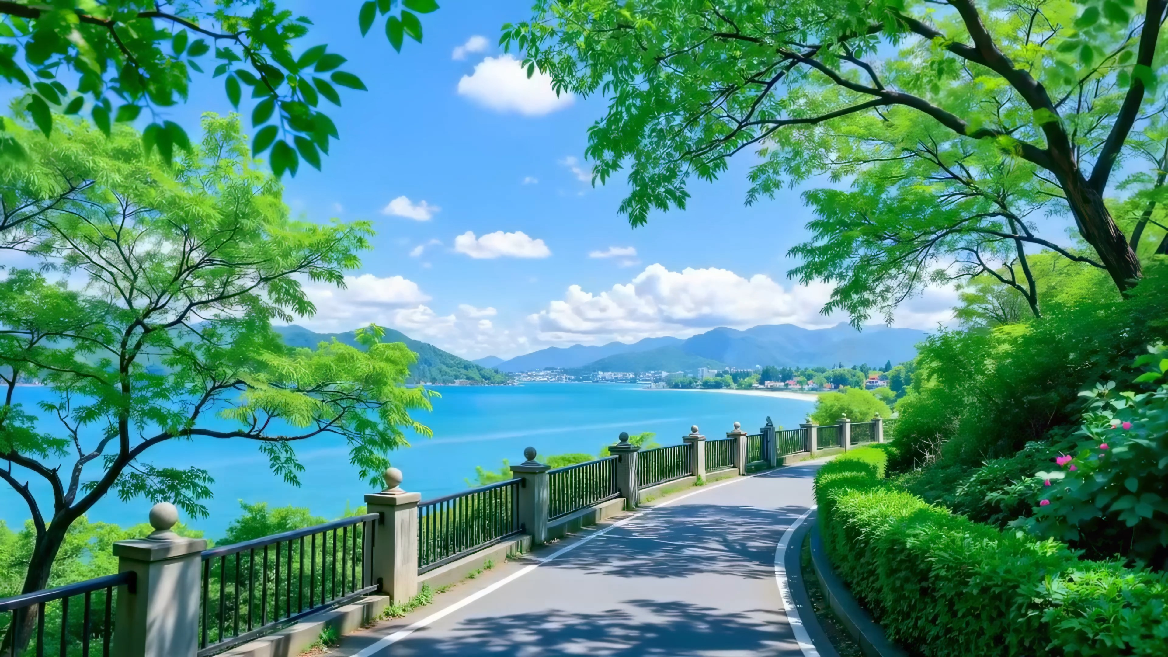 护眼树荫湖泊风景
