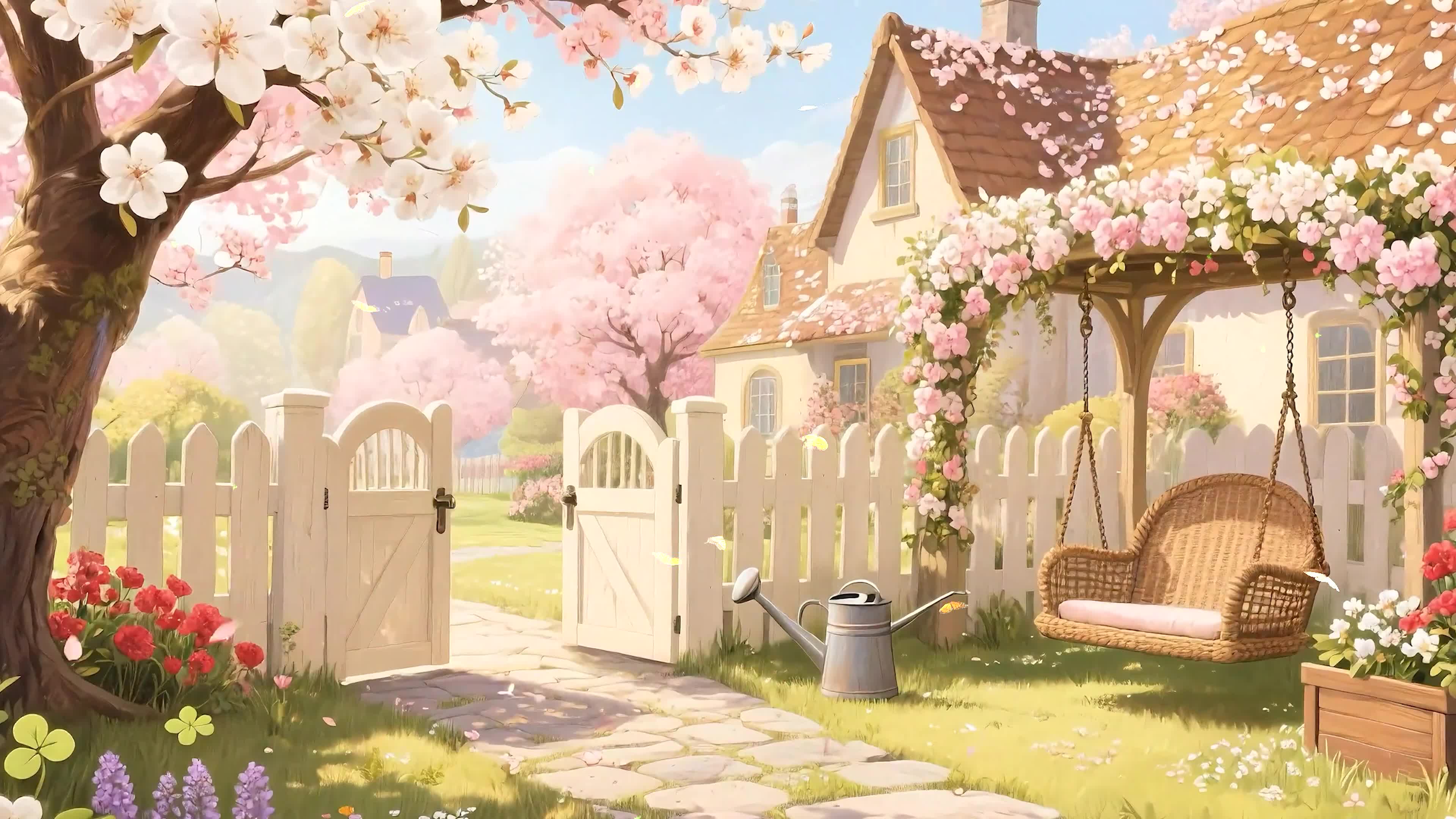 护眼樱花树木房屋
