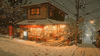 冬雪夜晚唯美小店
