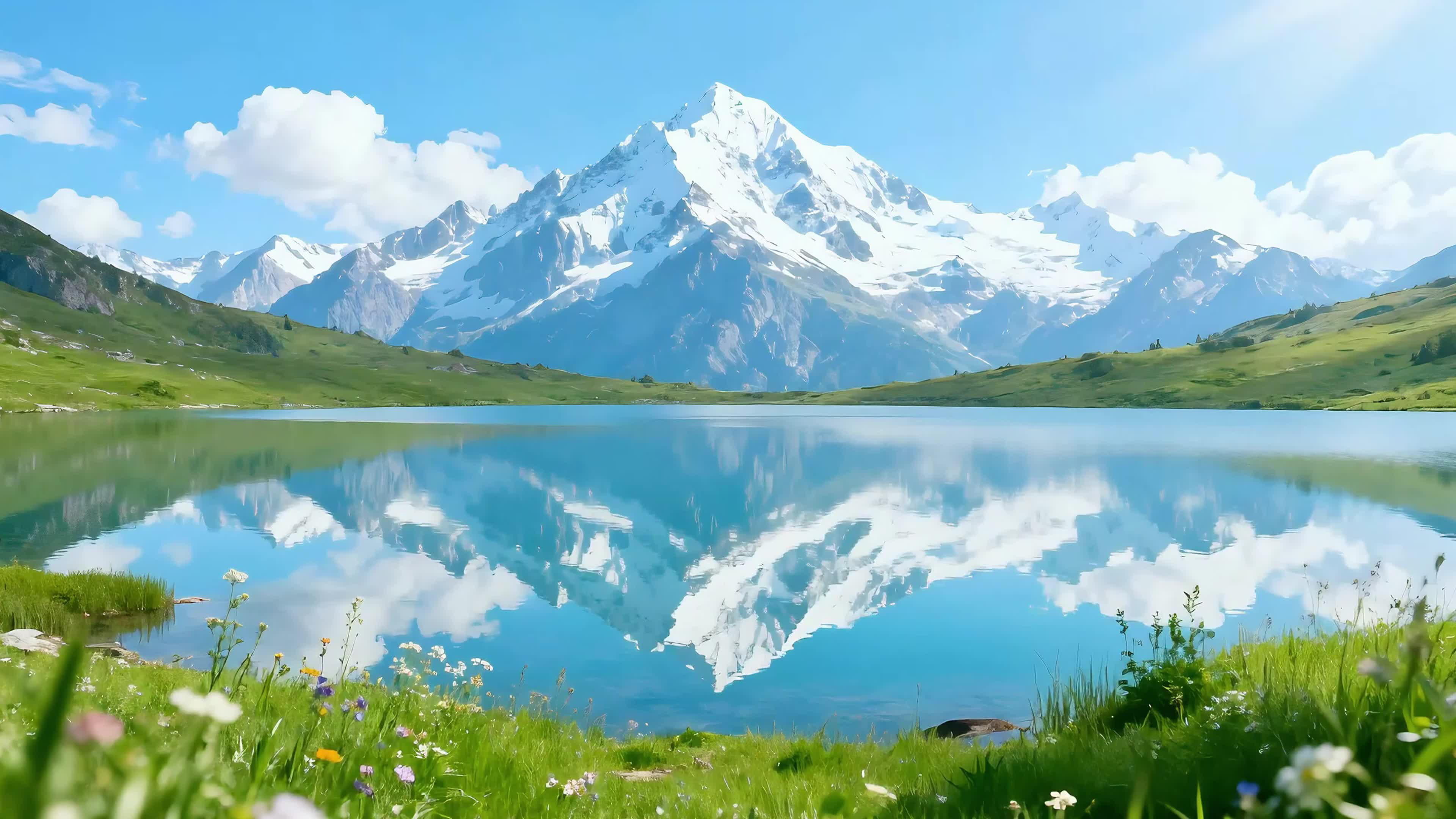 雪山下的湖泊