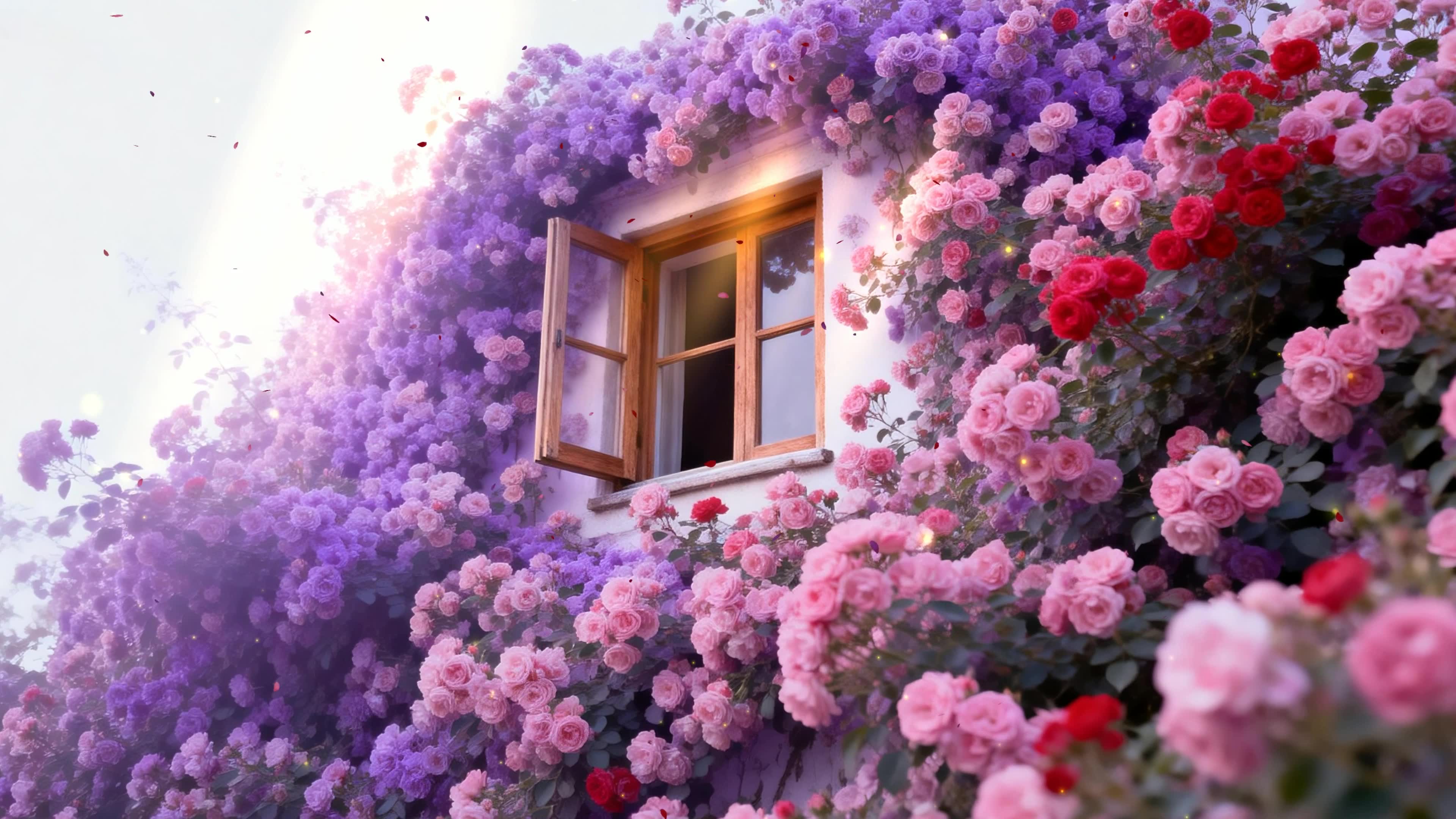 护眼窗边花海景色