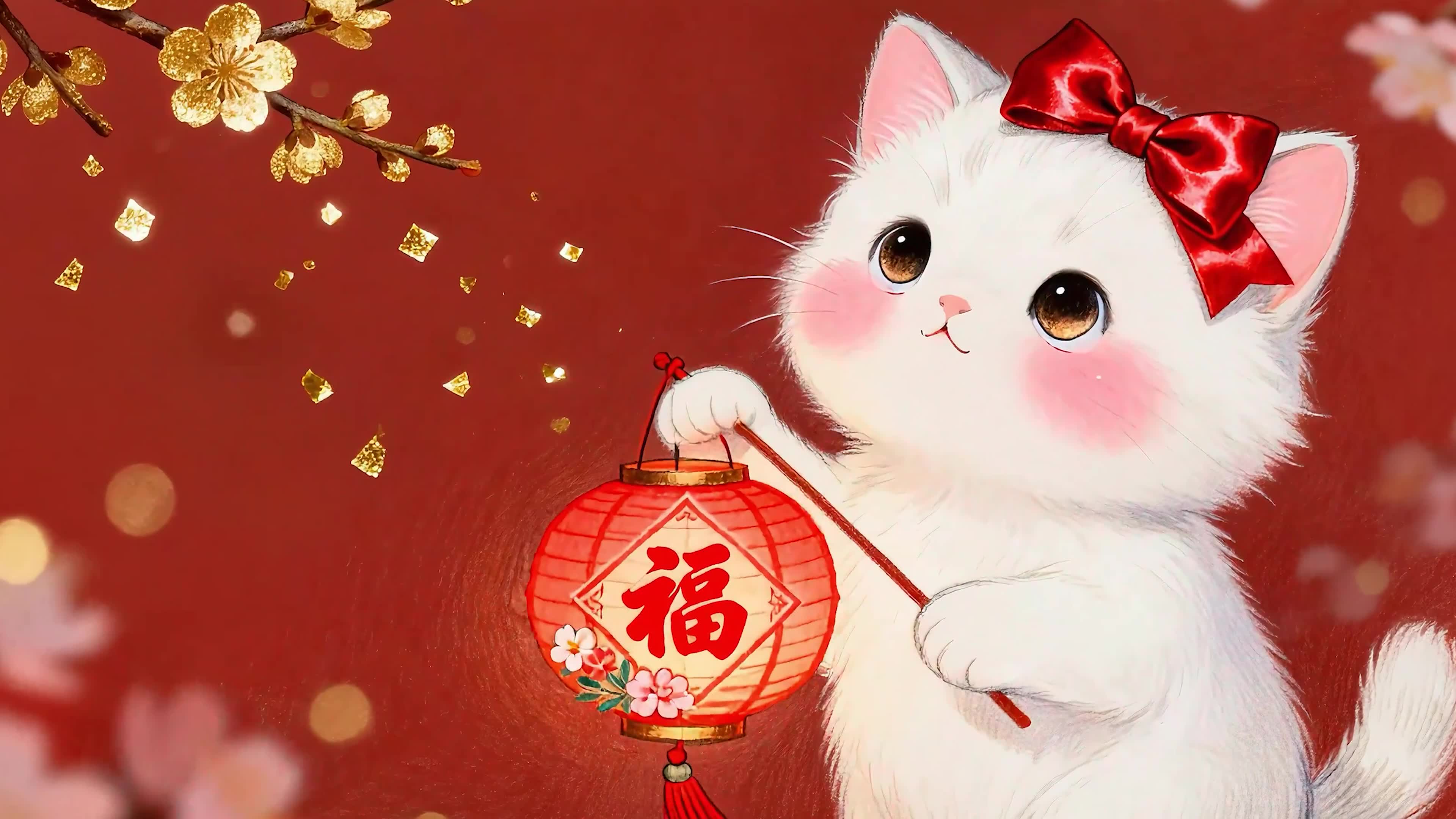 可爱猫咪手拿灯笼