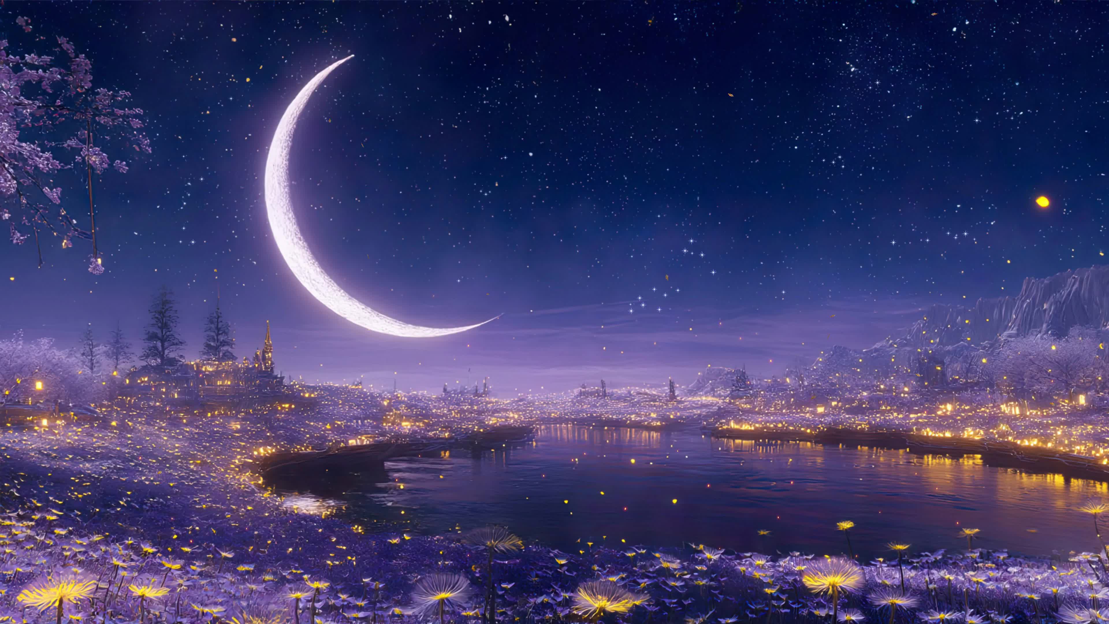 护眼星空树木河流