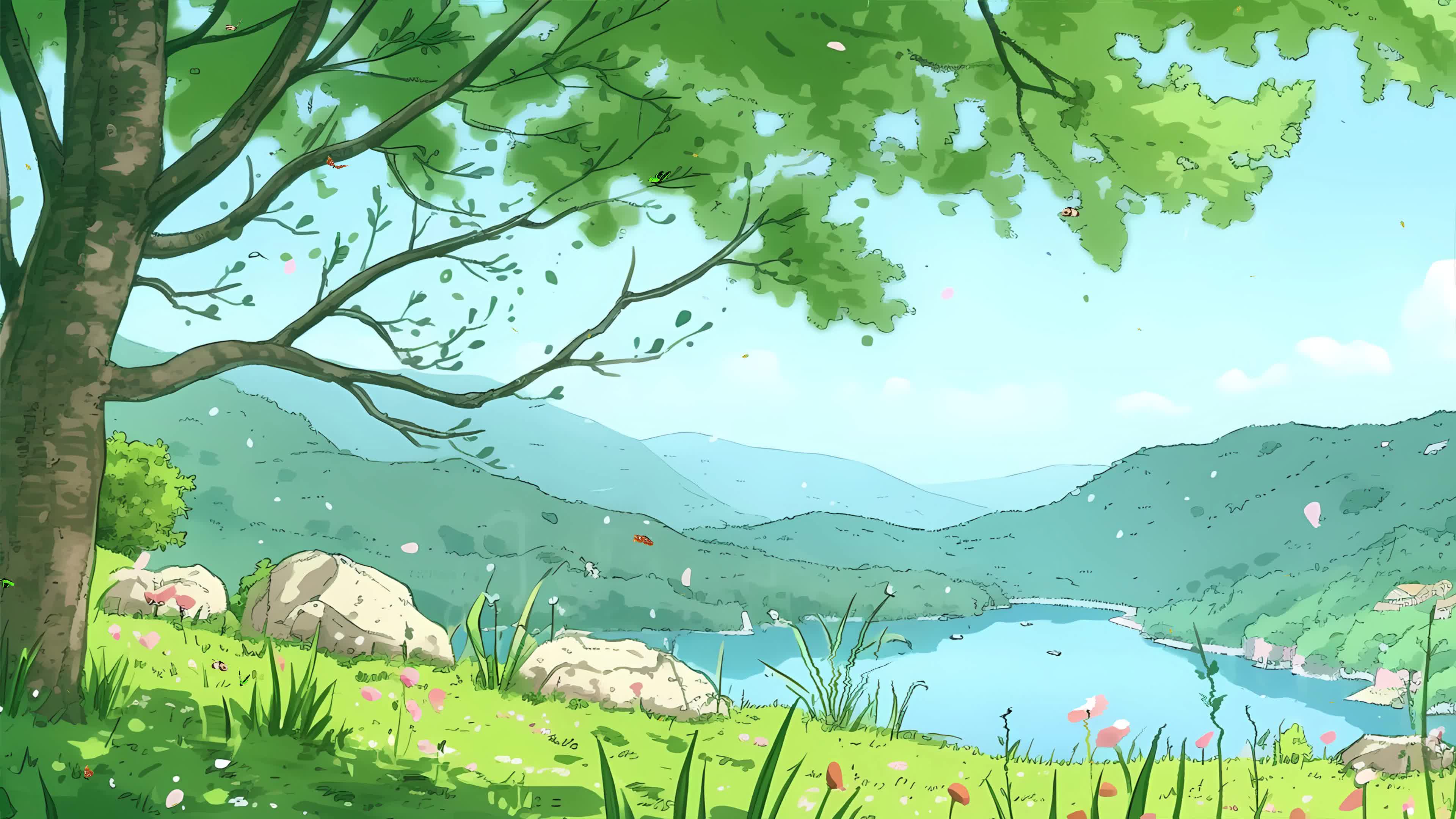 护眼绿景树木河流山川
