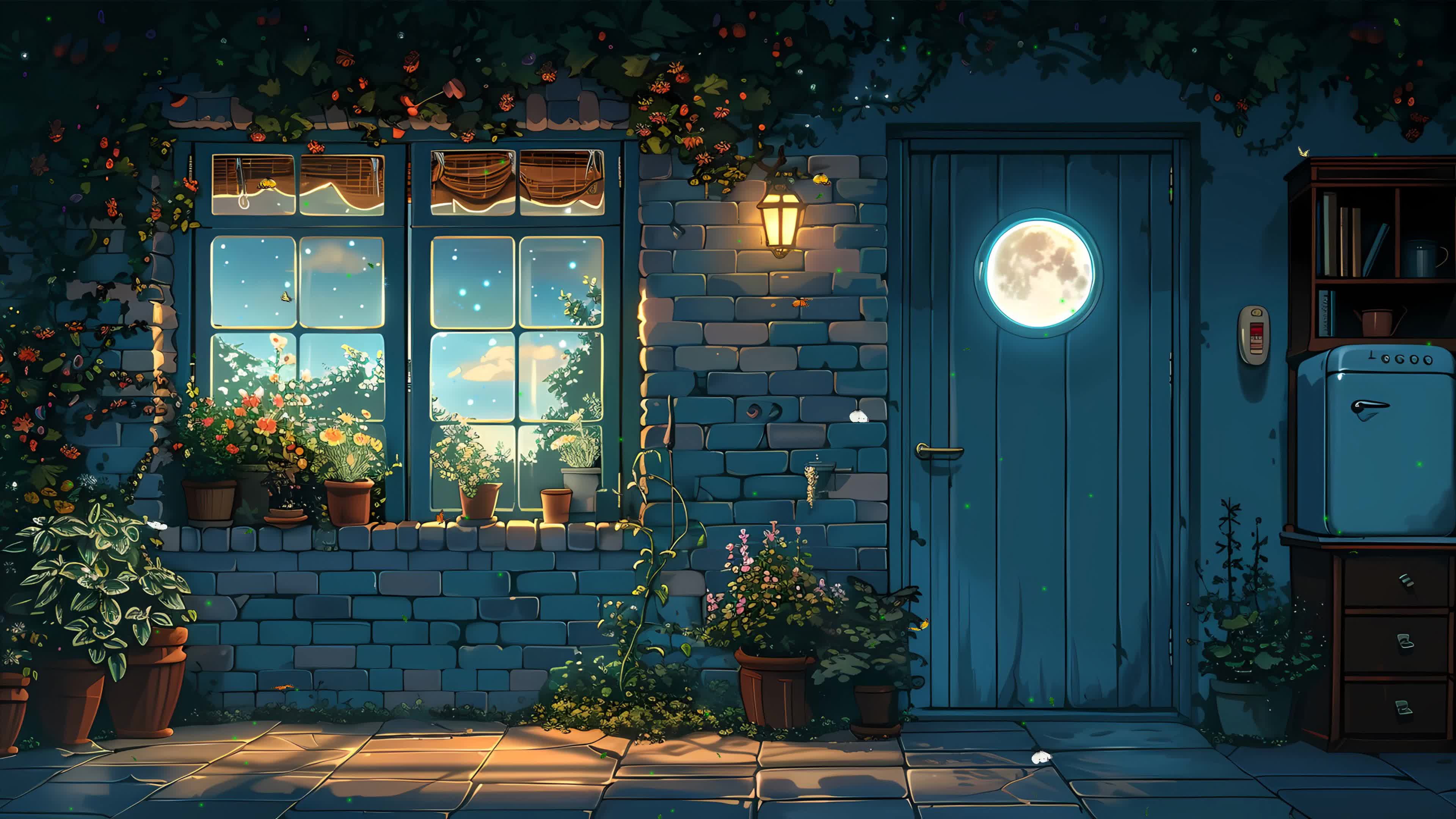 夜景星空树木房屋绿景