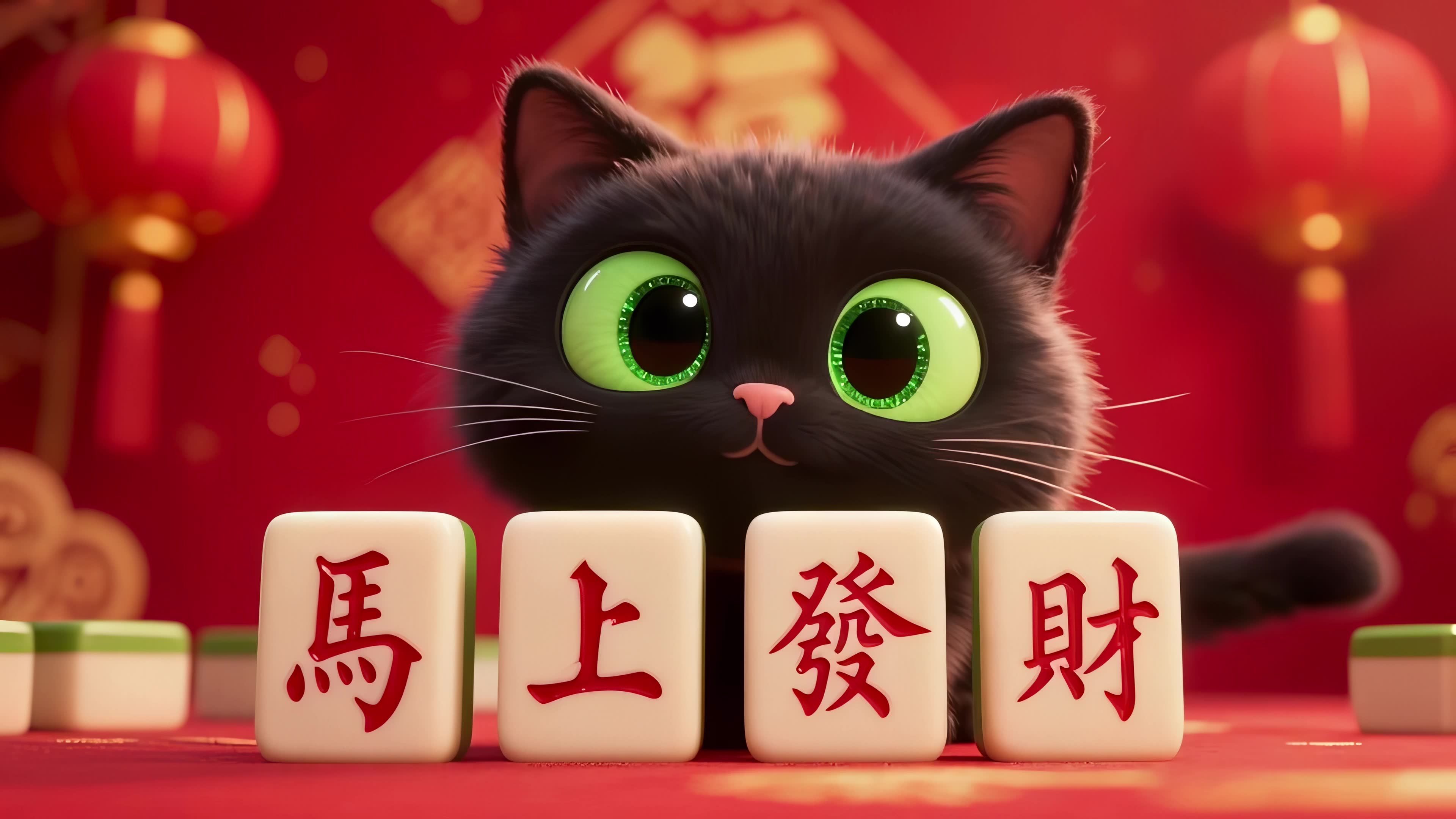 马上发财可爱小黑猫