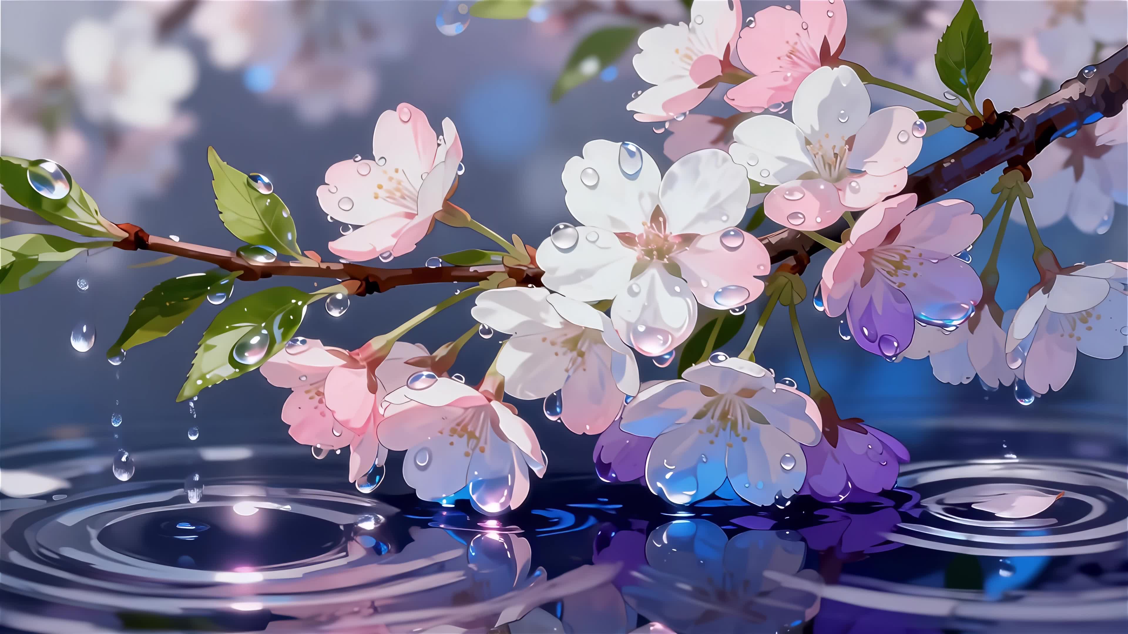 春日水面樱花枝