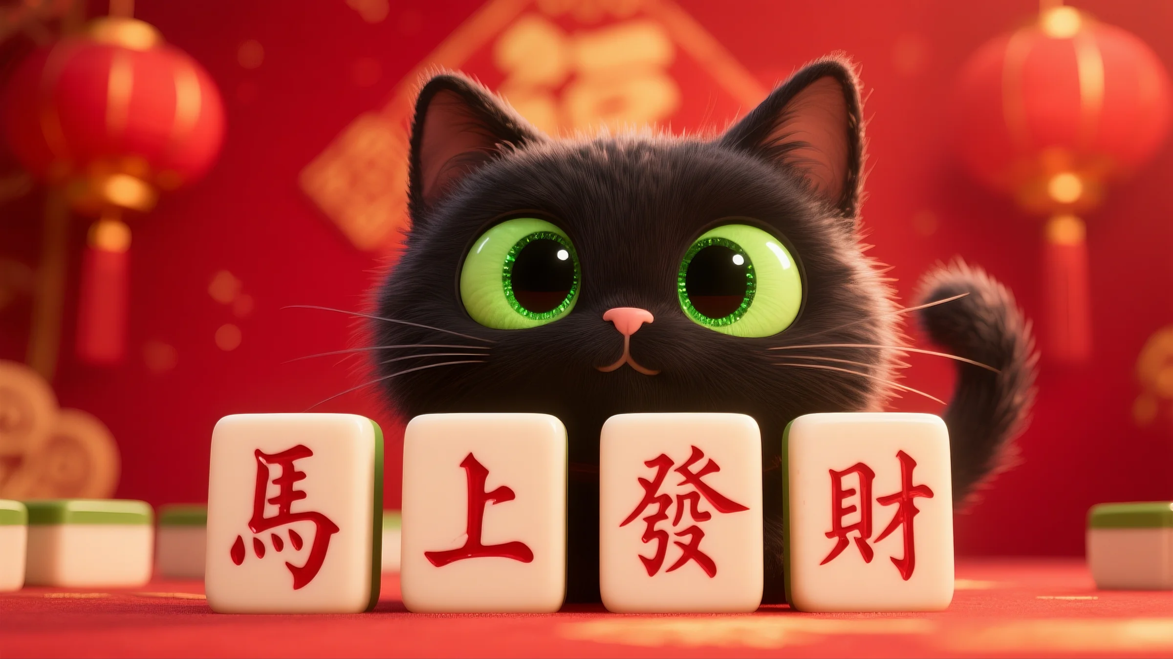 马上发财可爱小黑猫
