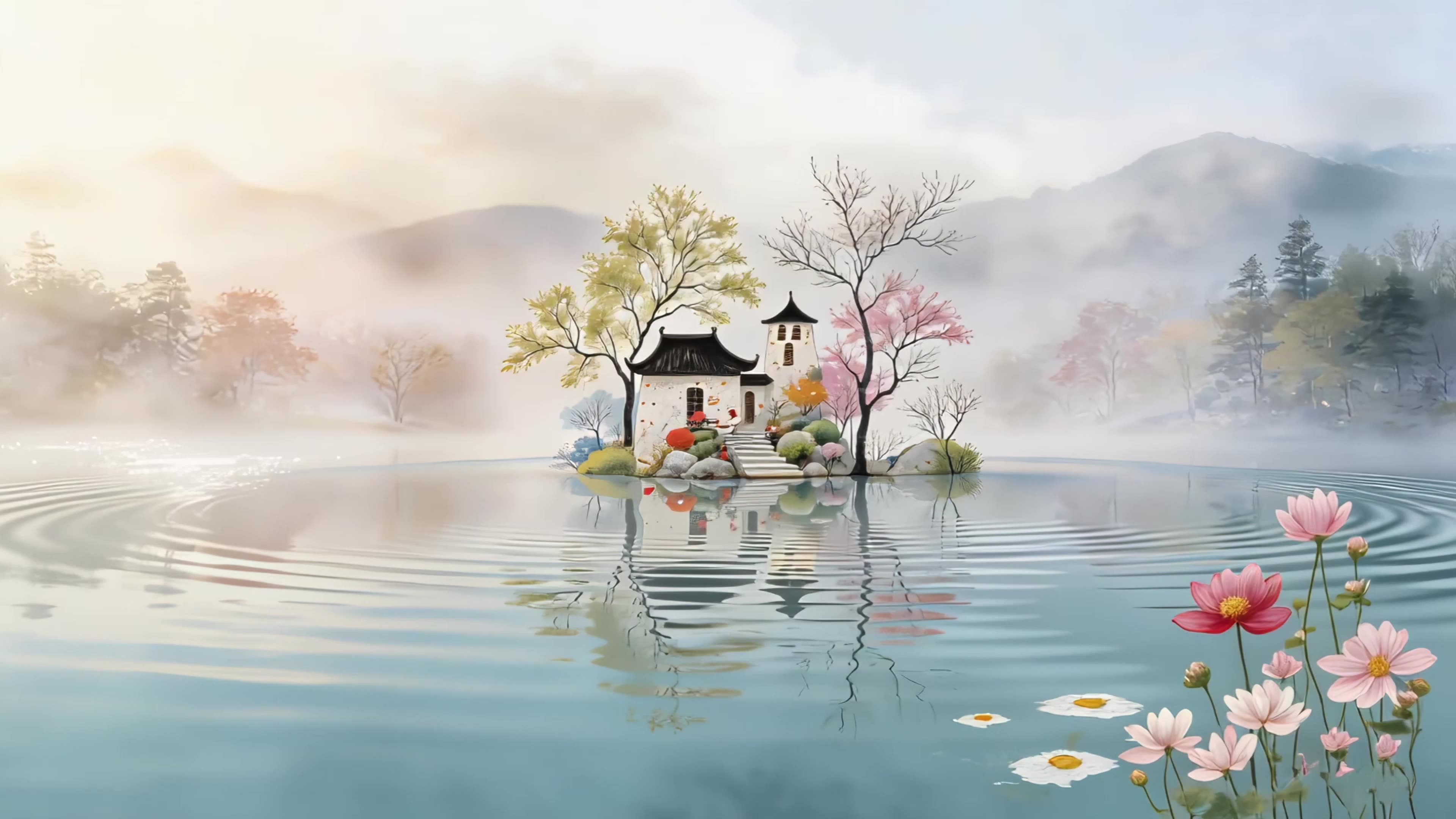 湖中古风小屋