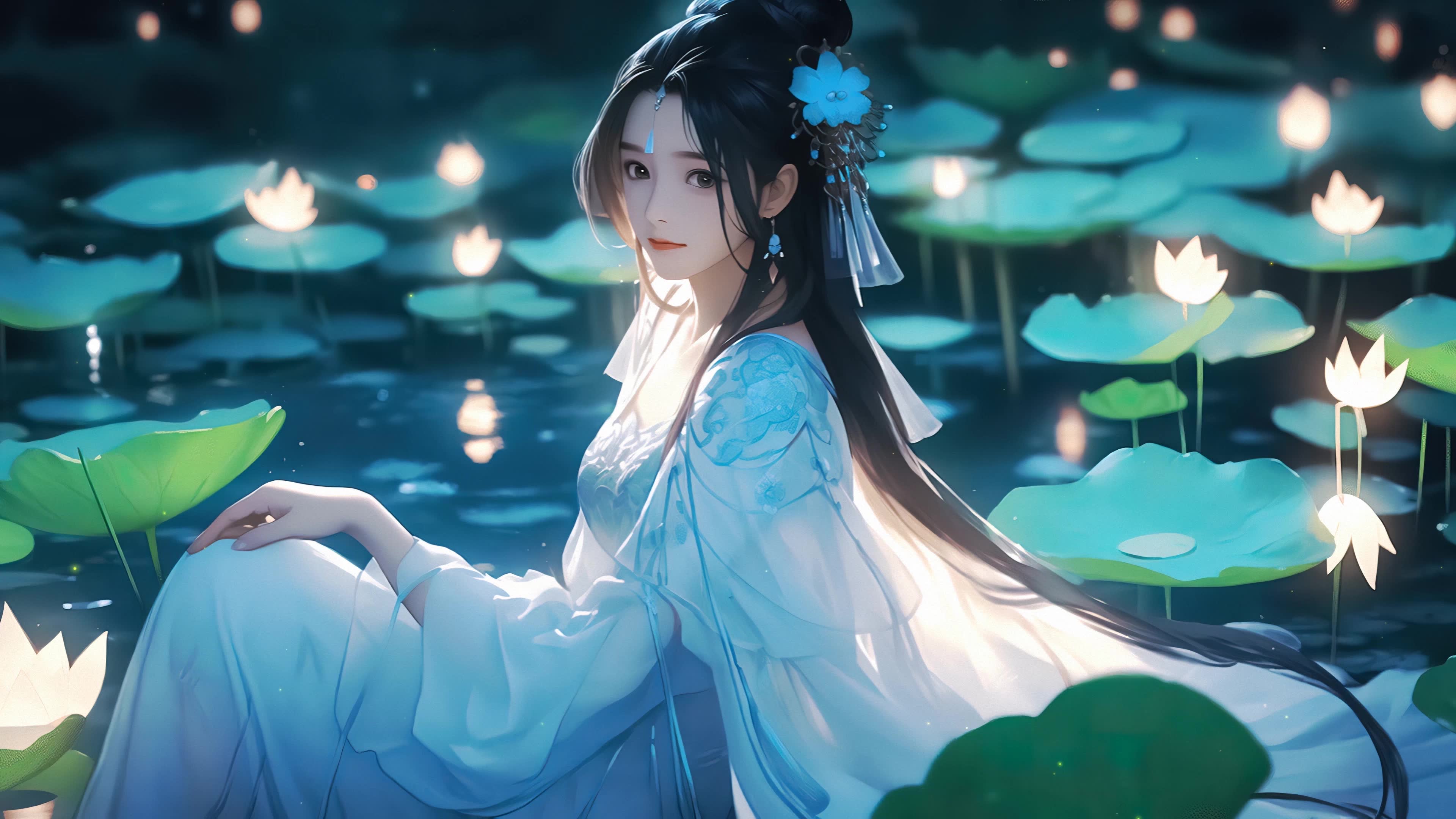 古风荷塘少女
