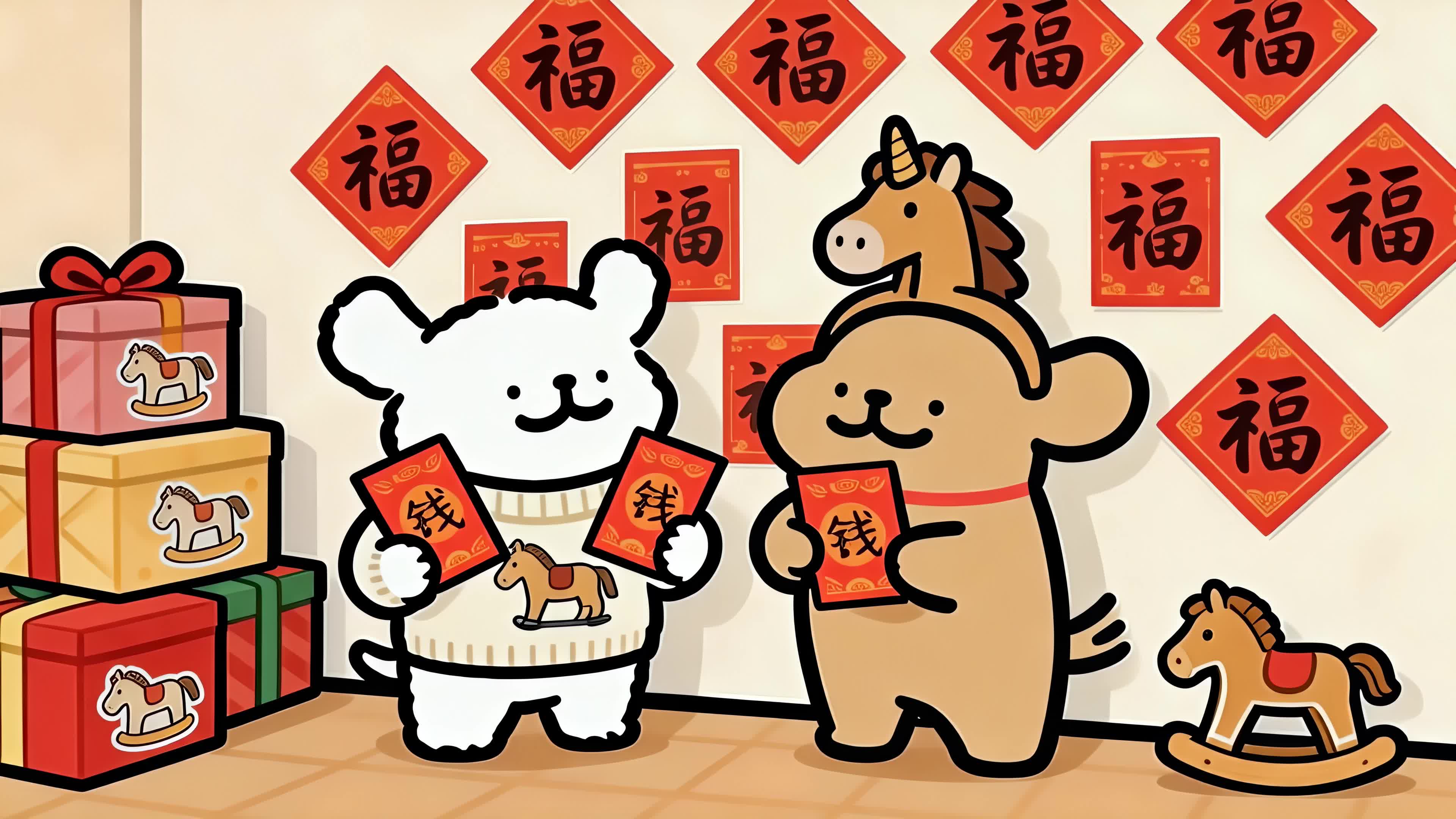 过年喽，可爱线条小狗