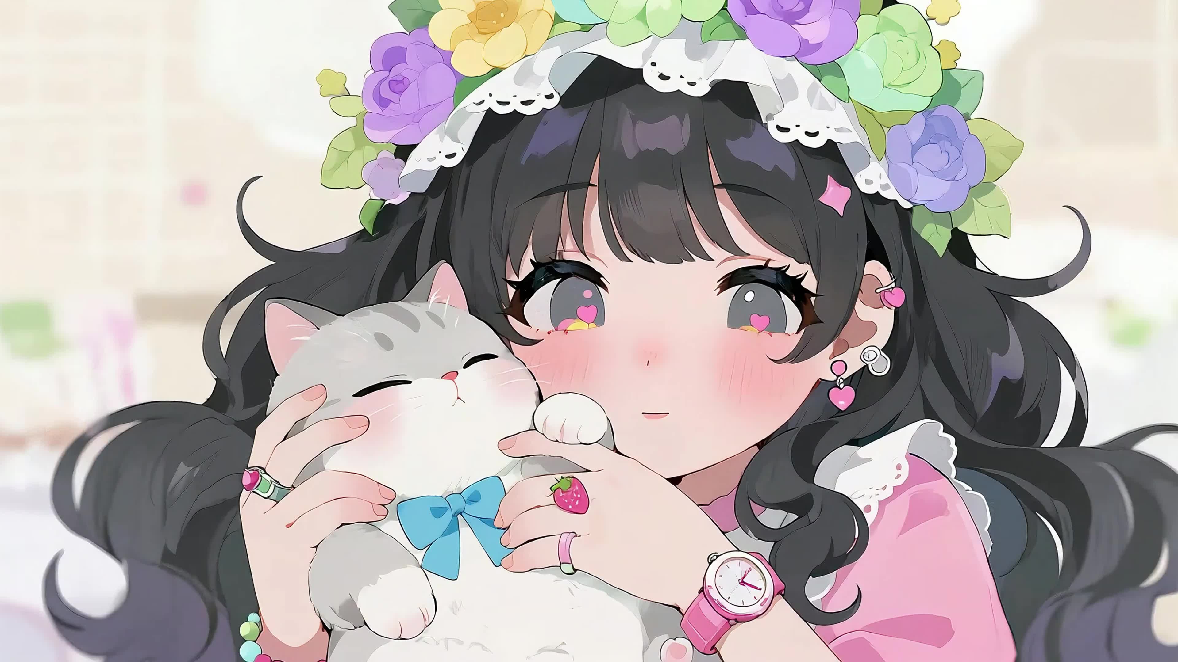 可爱女孩和猫咪