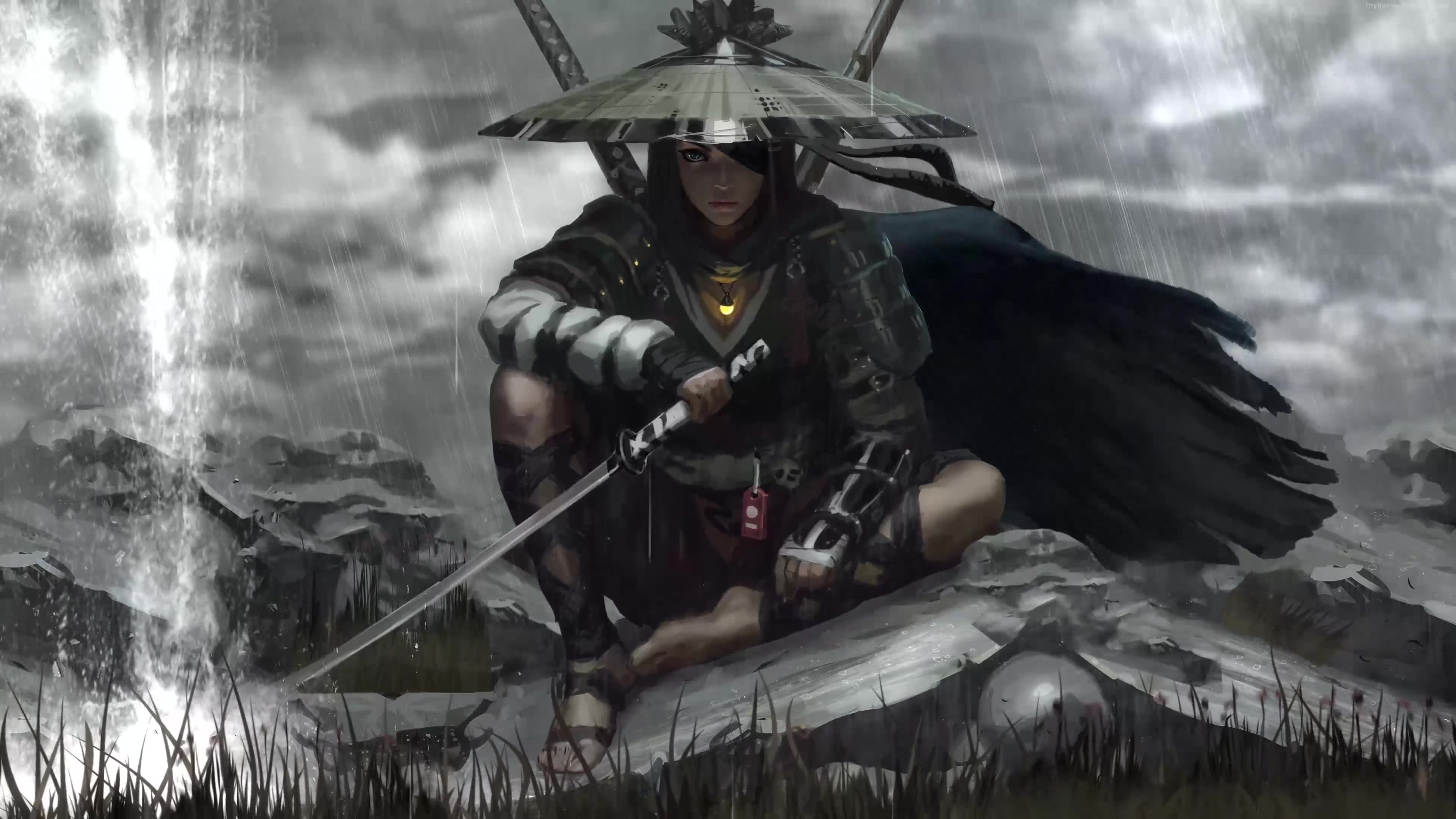 武士少女 休憩 - 4K