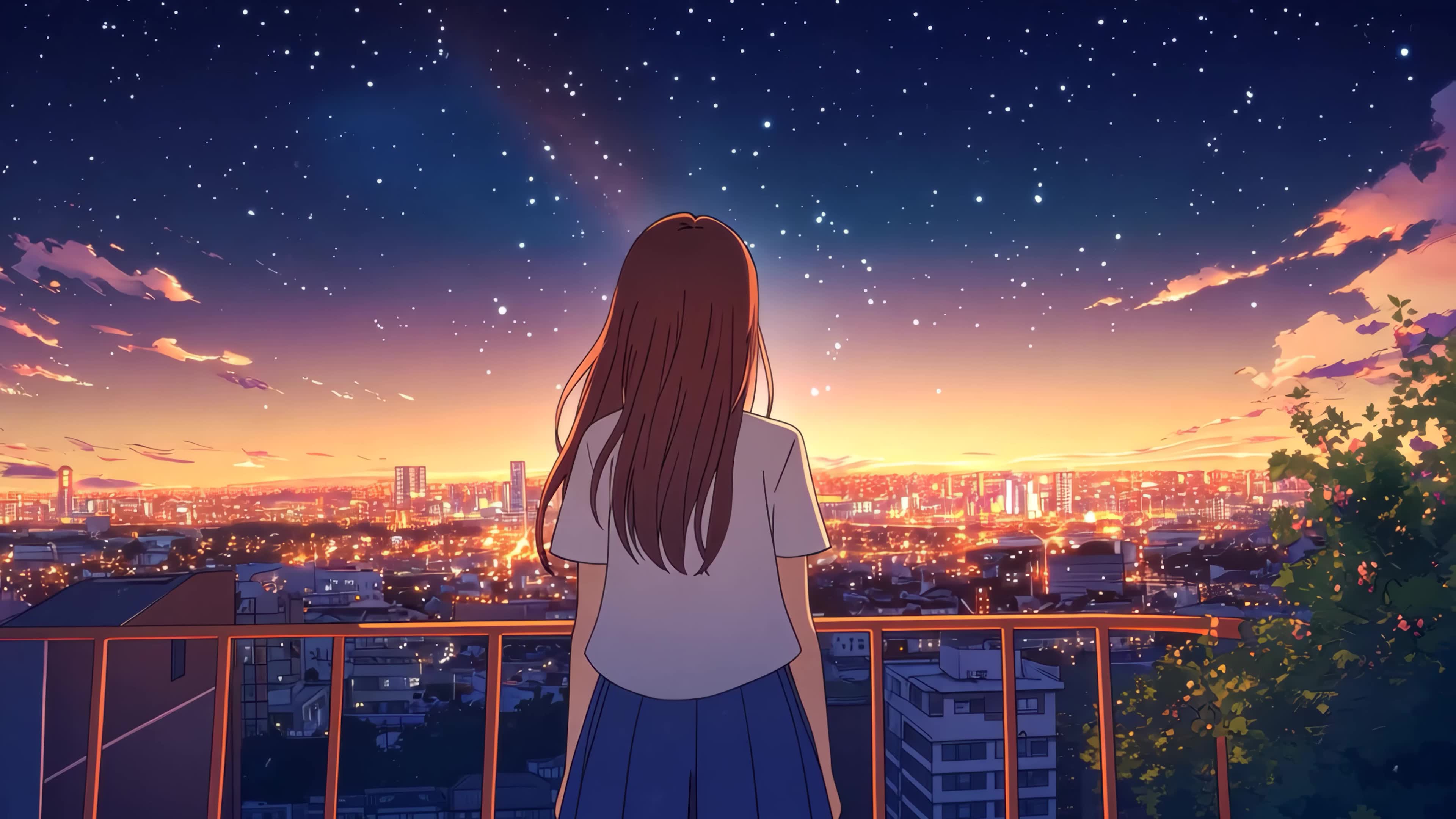 孤独的动漫少女 | 城市星光天台 4k