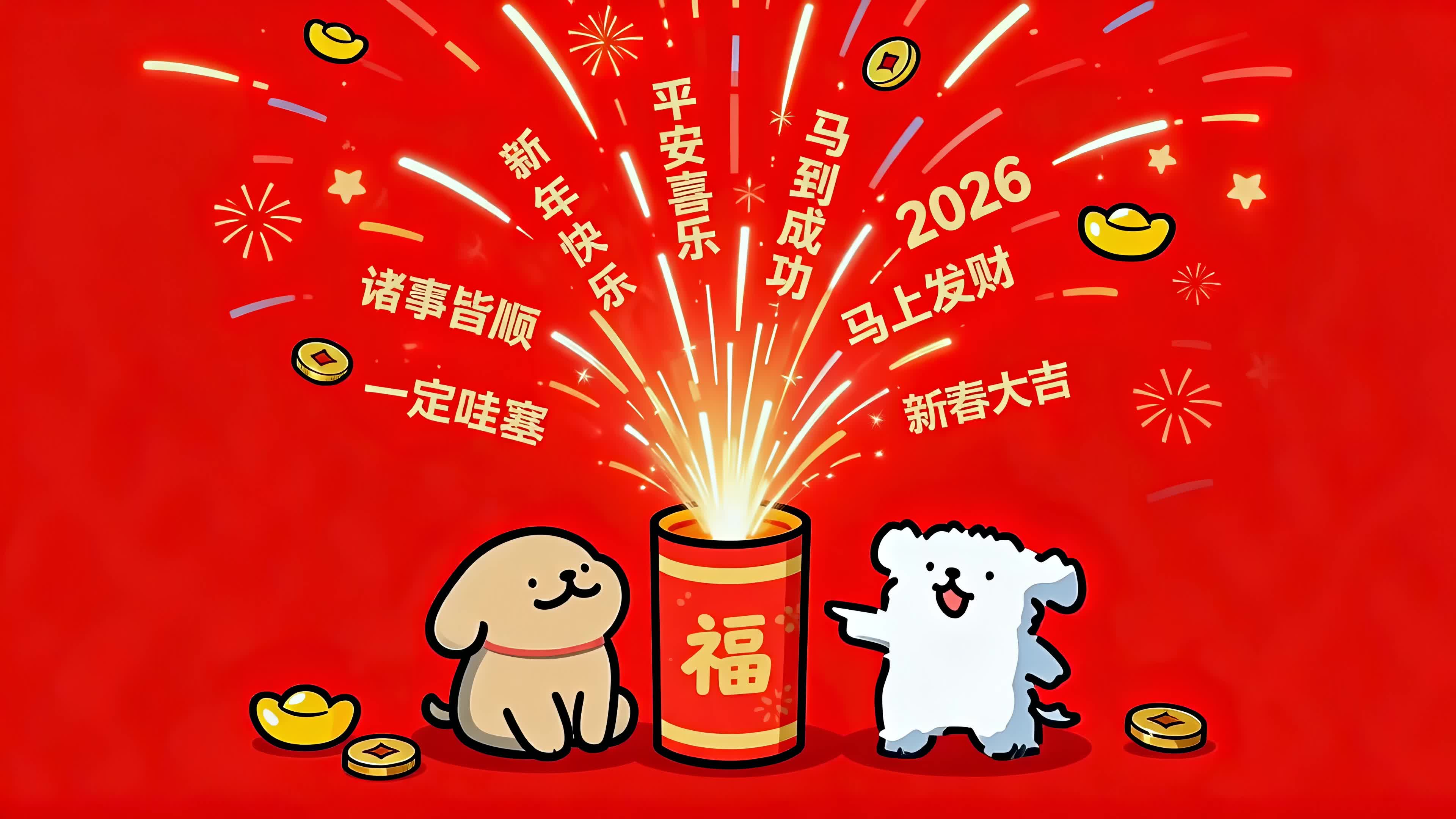 祝福烟花线条小狗