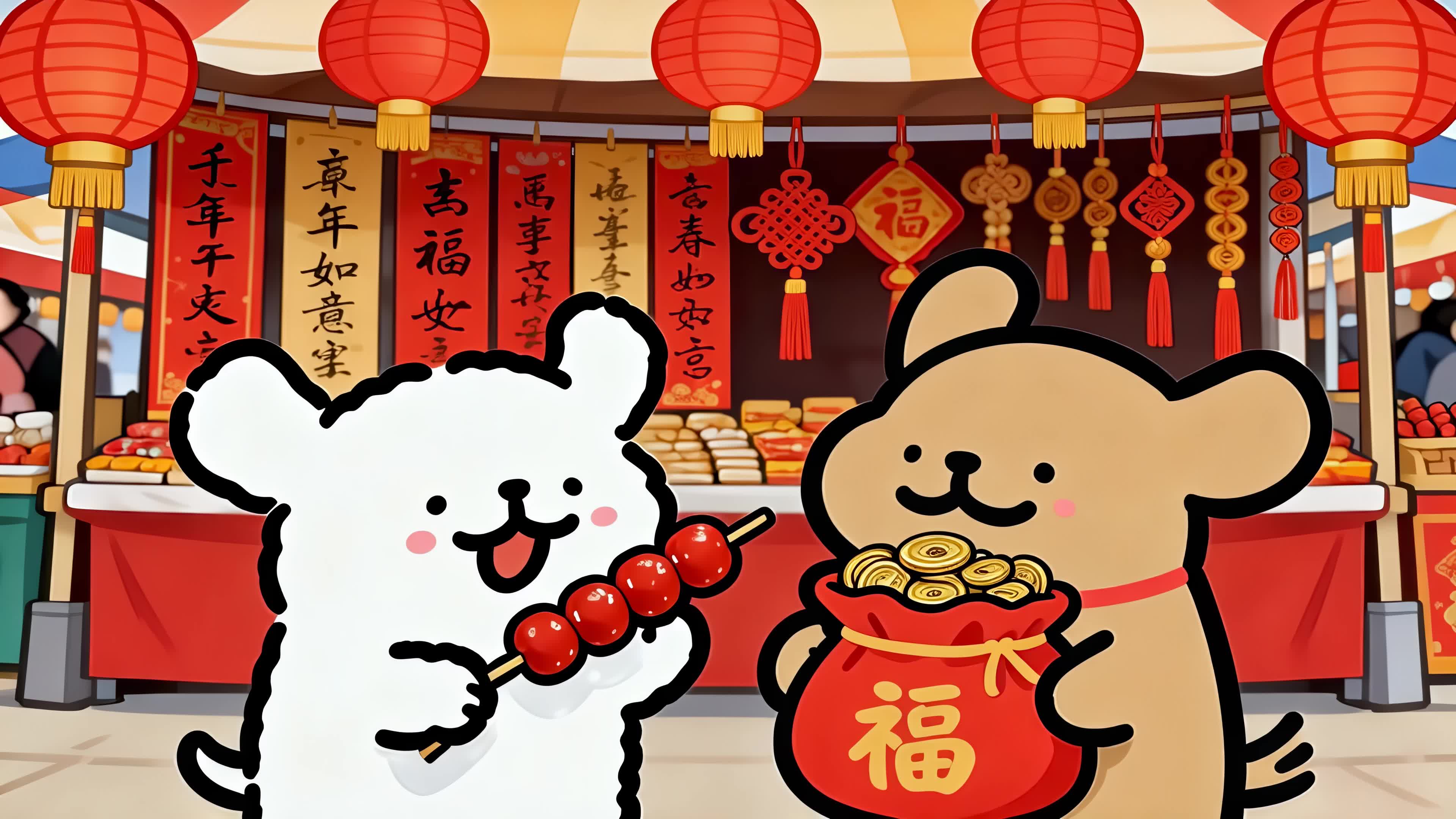 逛集市的线条小狗
