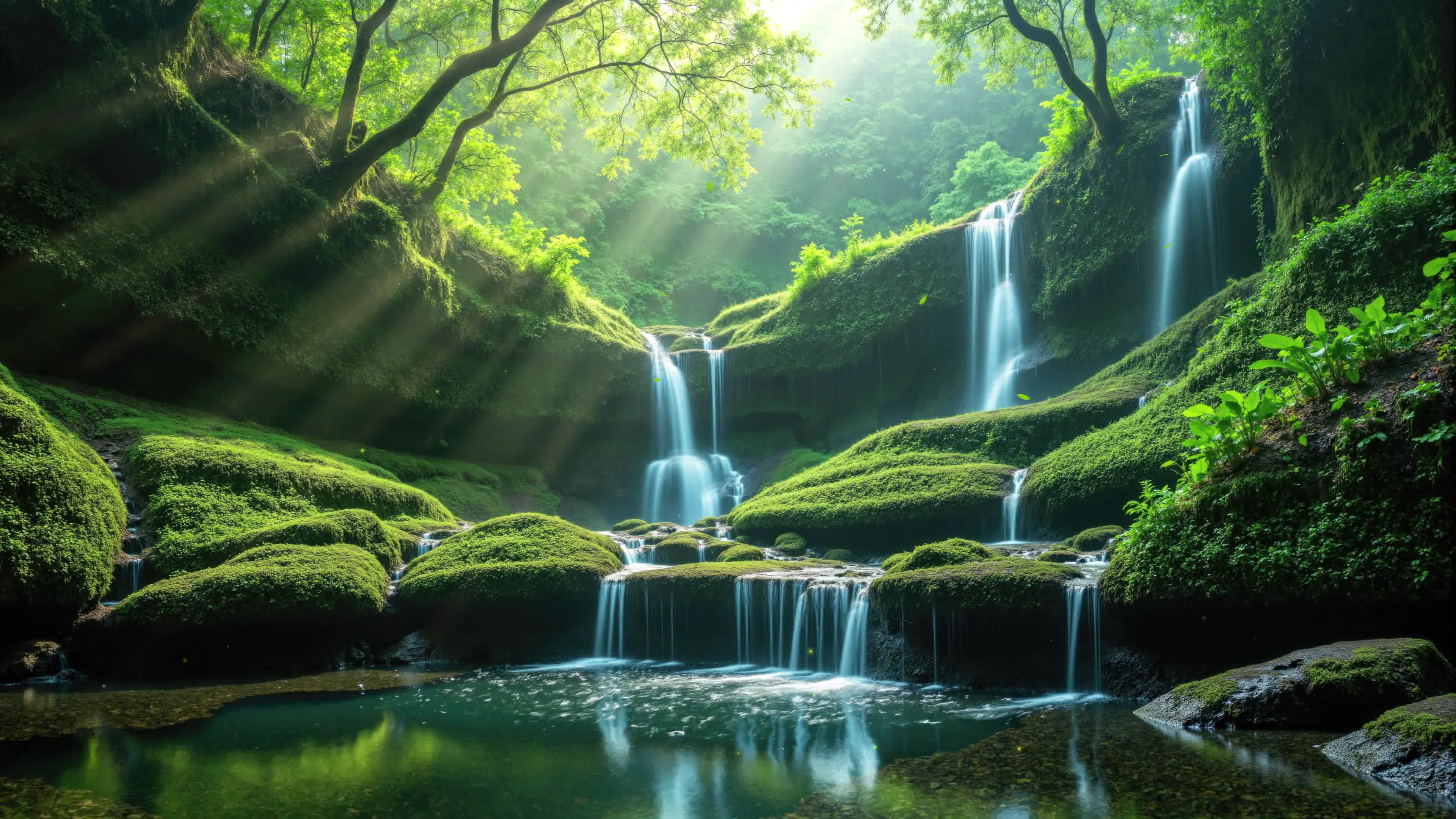 护眼森林光影溪流