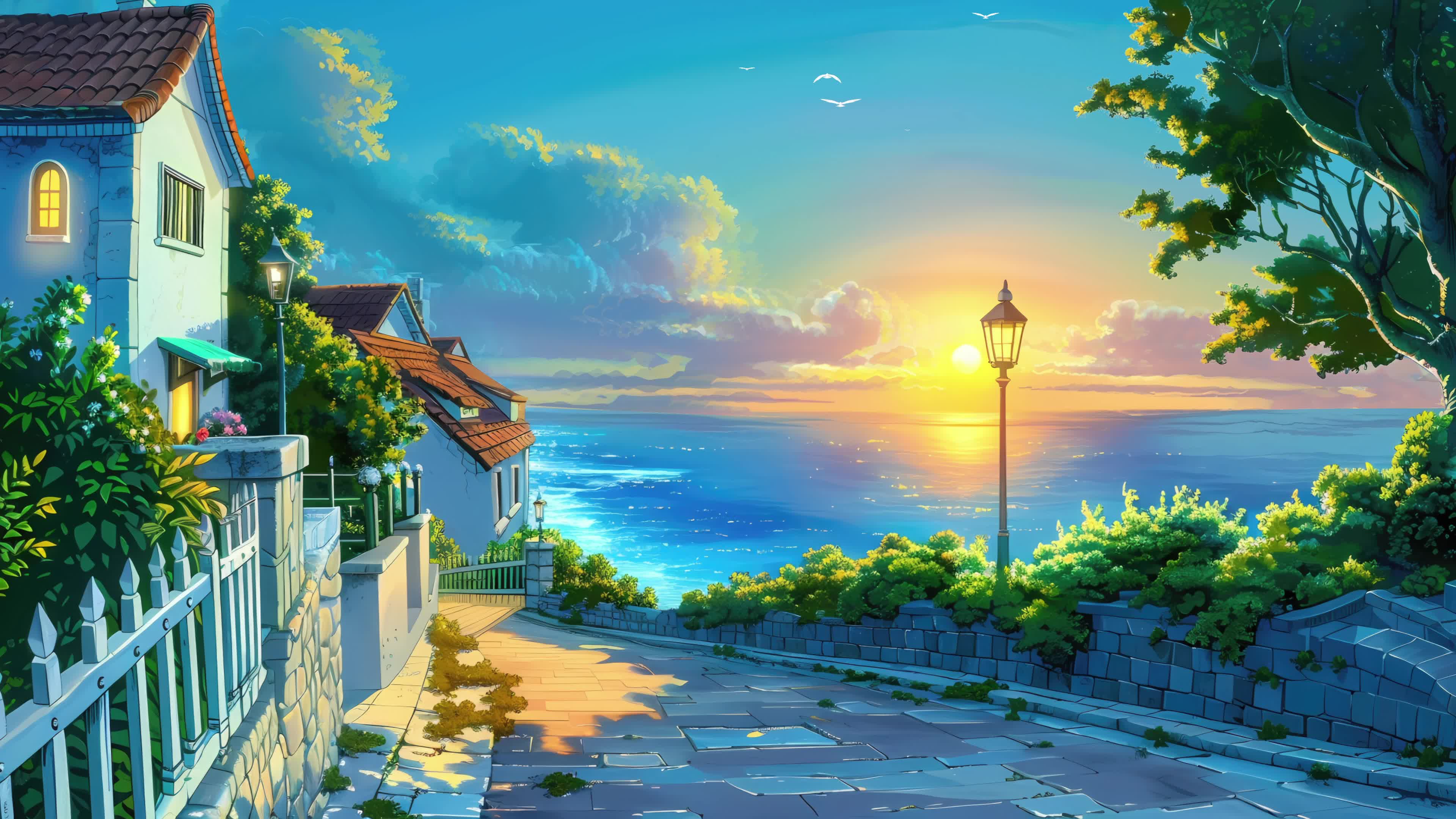 落日晚霞乡村海景