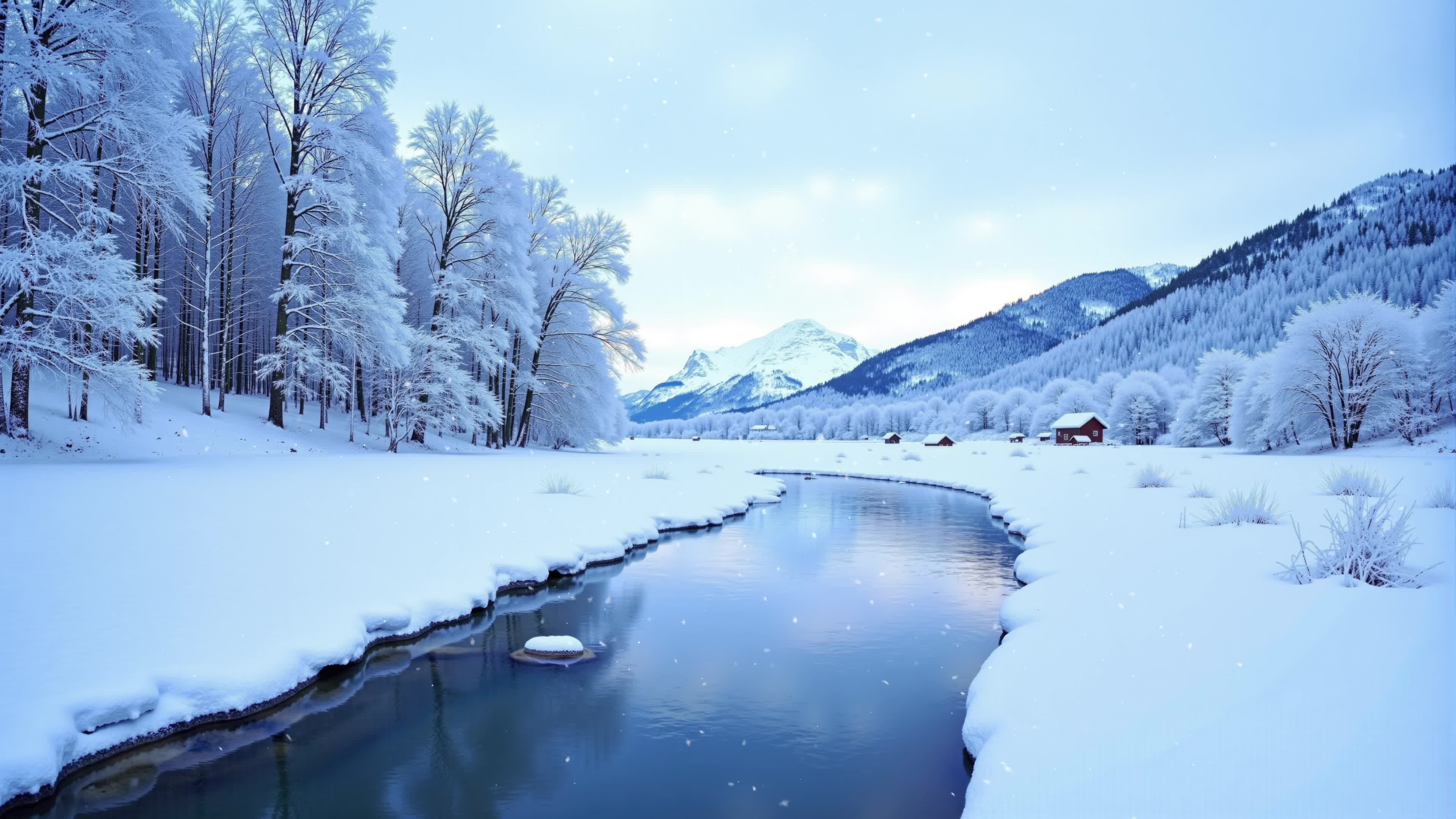 森林河流雪原