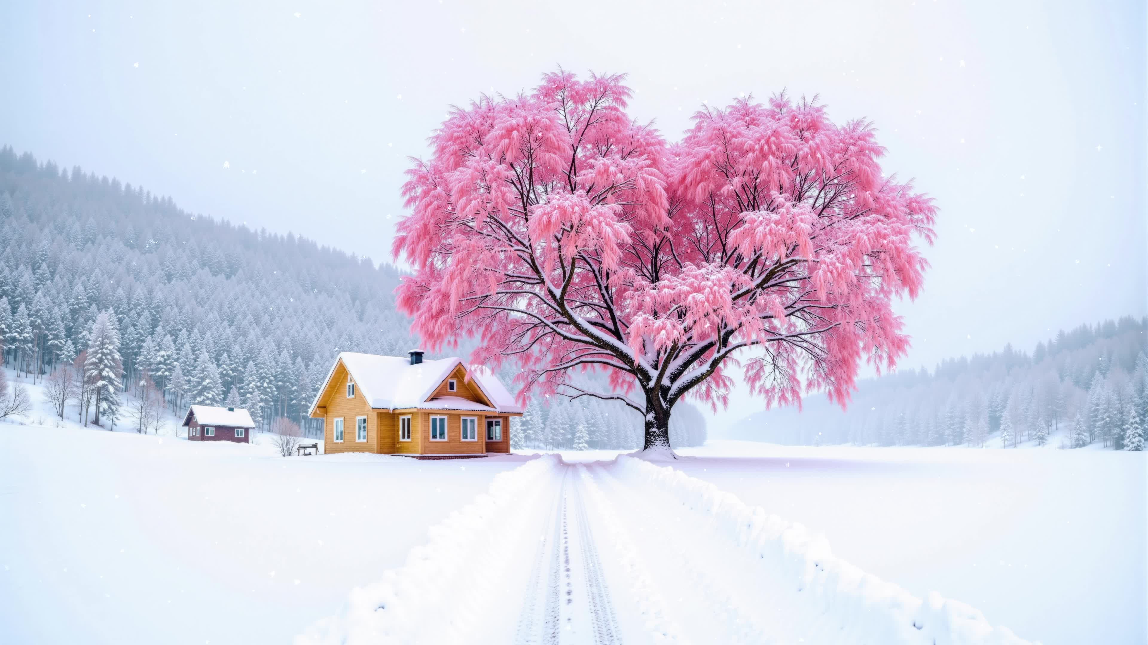 唯美雪中木屋