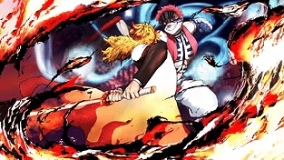 炼狱杏寿郎 vs 猗窝座 - 鬼灭之刃 4K {插画师：樹} 动态壁纸 | 作者：Drioyard
