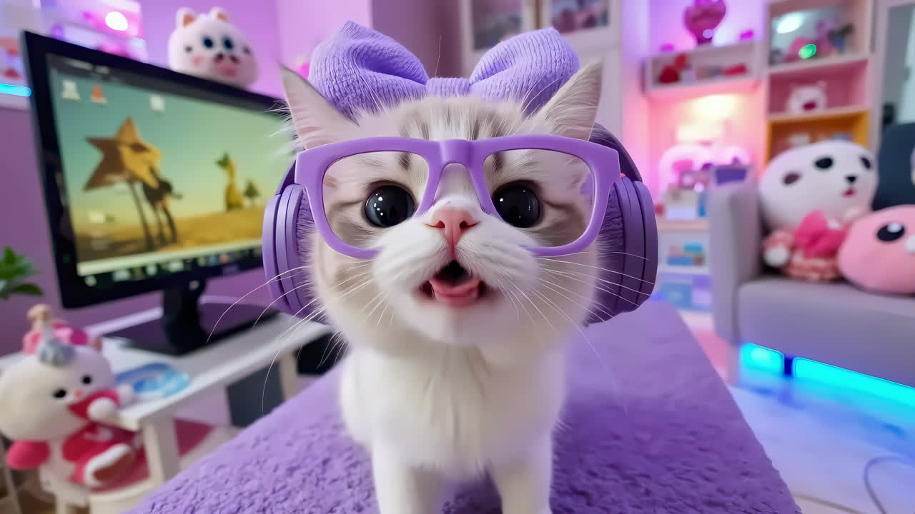 紫色好奇萌猫