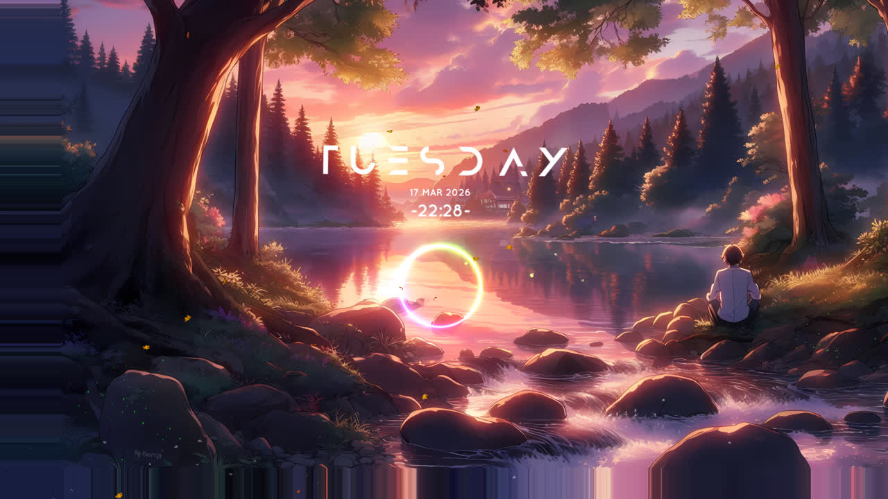 湖畔森林日落 | 动漫风景[2K高清]/Sunset By The Forest Lake | Anime Landscape [2K]