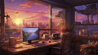 梦幻办公室卡通绘景/beautiful office space cartoon style