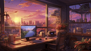 梦幻办公室卡通绘景/beautiful office space cartoon style