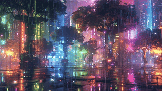 《未来感雨天城市插画》