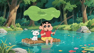 雨天钓鱼蜡笔小新
