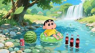 夏日小河流水游泳小新