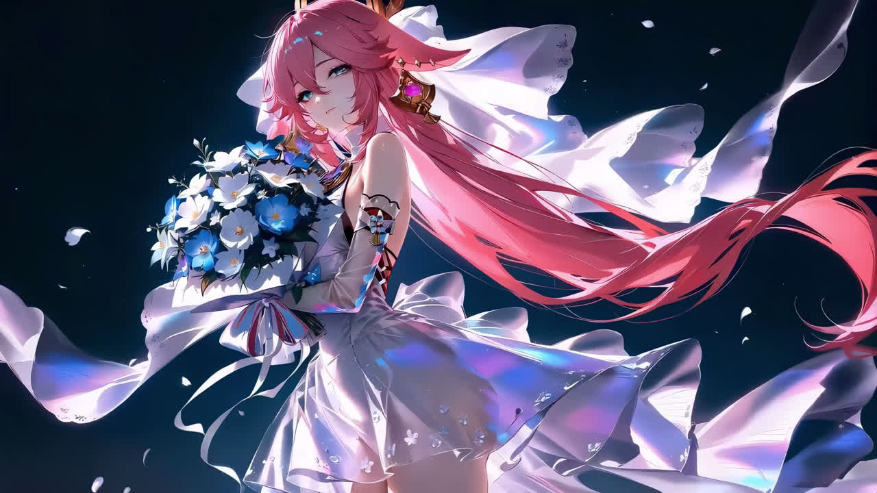 粉发甜美捧花女孩