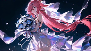 粉发甜美捧花女孩