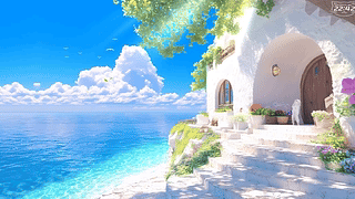 午后海景蓝天小屋-场景动态