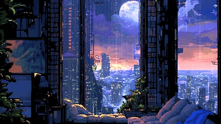 月夜彩云下的夜城