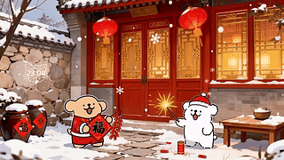 雪院新年放鞭炮