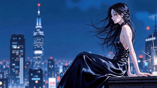 夜景天台气质长发美女