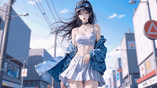 时尚蓝天白裙少女