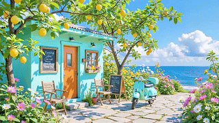 护眼海边绿色小屋