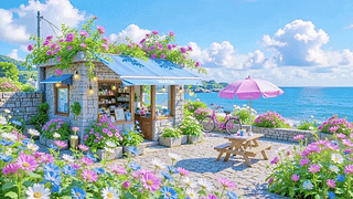 护眼蓝天海景小屋