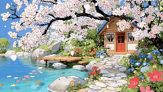 湖边樱花小屋
